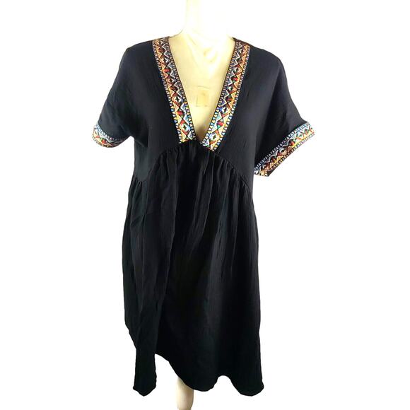 Cupshe Women Dress Short Summer Beach Black South Western Design V Neck - Picture 1 of 8